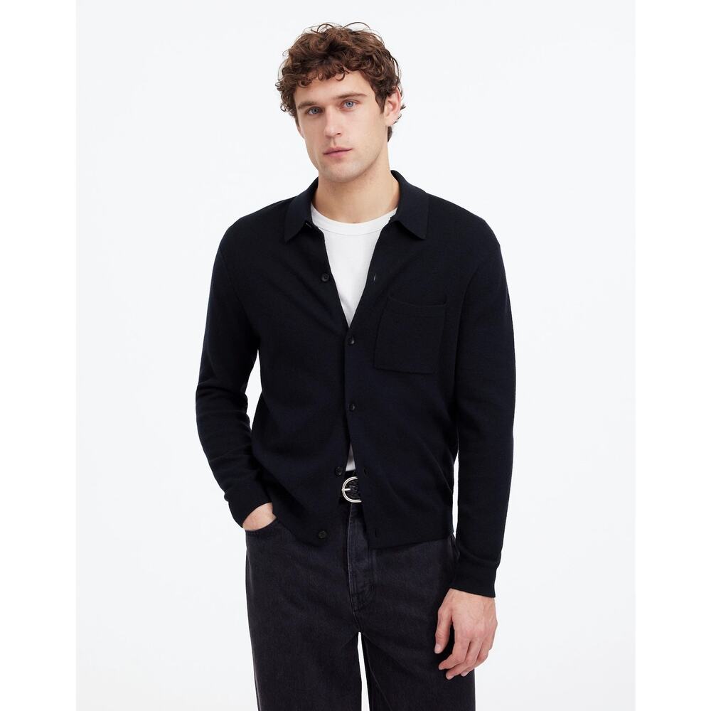NWT Madewell Men's Half Milano Stitch Collared Cardigan Sweater Navy Size M
